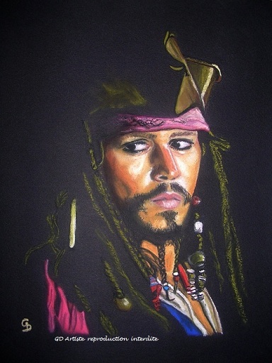 johnny depp portrait jack sparrow pirates des caraibes  pastel gd artiste peintre célébrité personnage célèbre